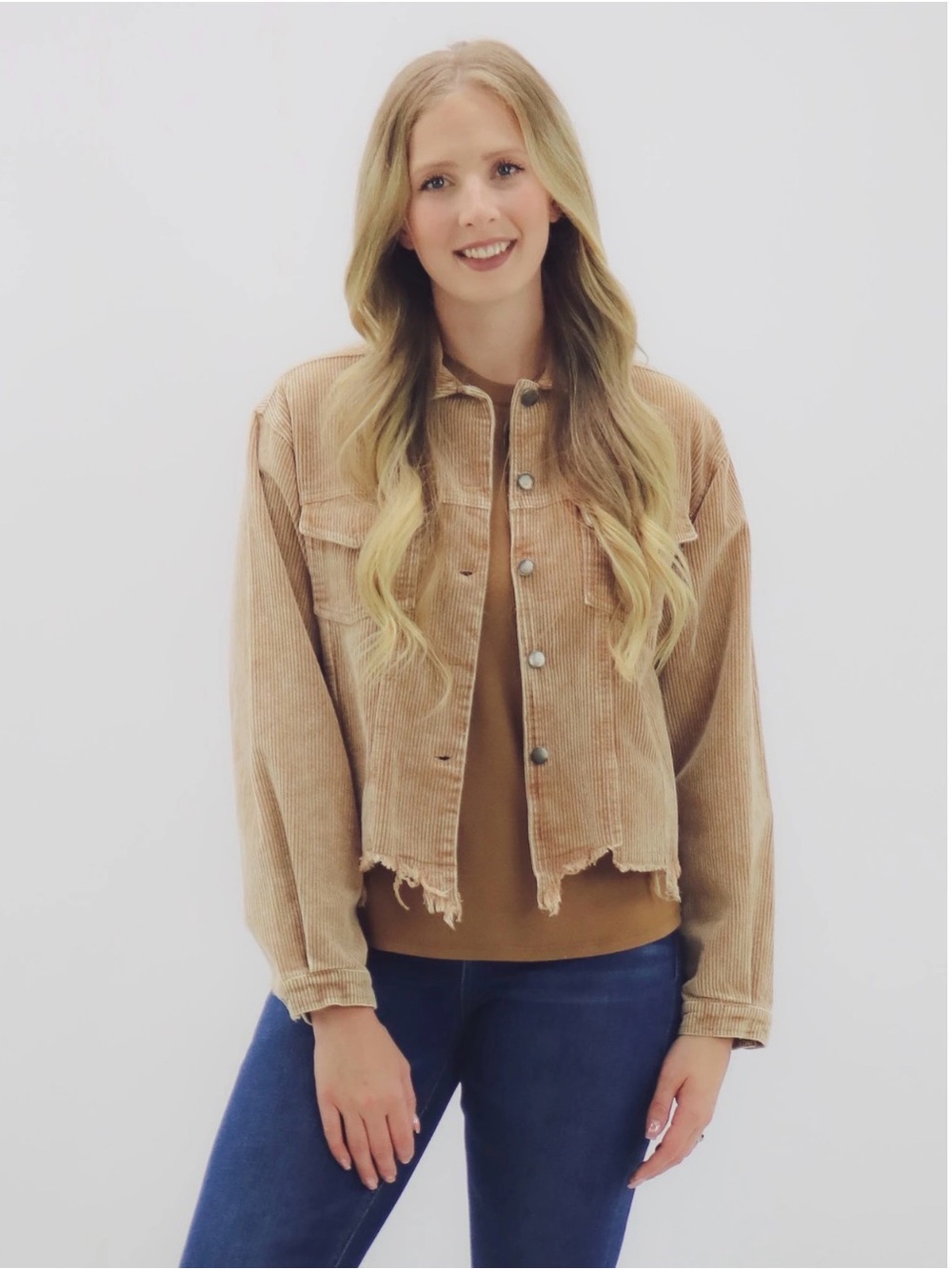 POL Tan Corduroy Button-Up Jacket